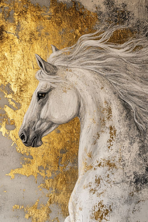 تابلو دکوراتیو برجسته طرح اسب با ورق طلا و تکسچر