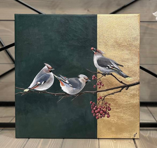 تابلو دکوراتیو طرح پرنده بافت برجسته با ورق طلا