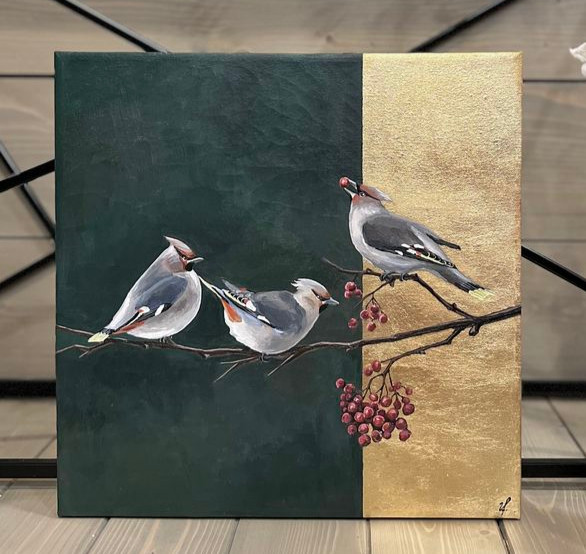 تابلو دکوراتیو طرح پرنده بافت برجسته با ورق طلا